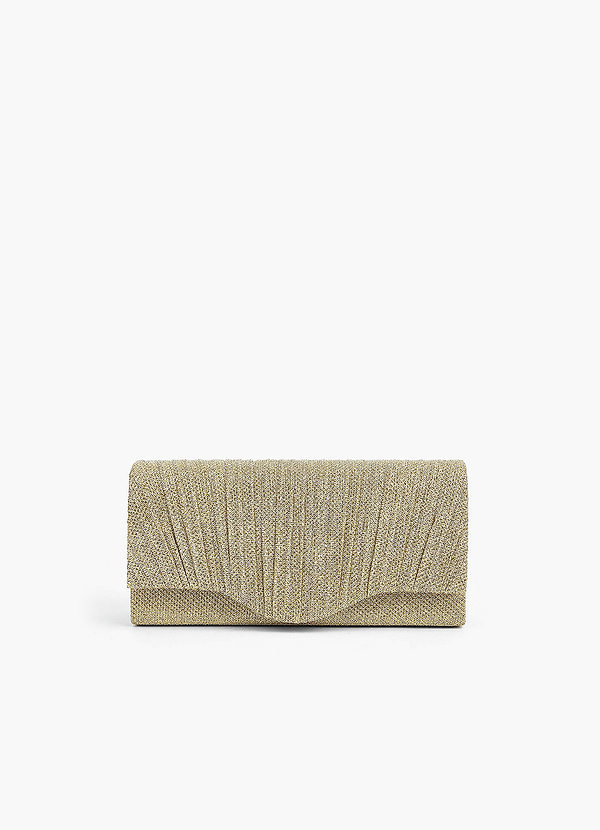 front Shimmer Pleated Flap Clutch