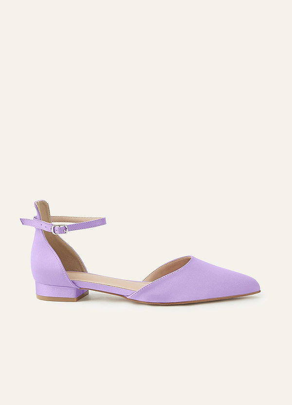 front Matching Color Matte Satin Pointed Toe Ankle Strap Block Flat Pumps