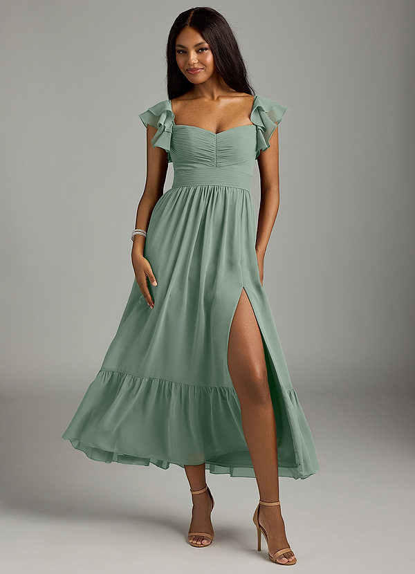 Azazie Anaya Brautjungfernkleider A-Linie Herzausschnitt Chiffon Kleid Silberner Salbei image1