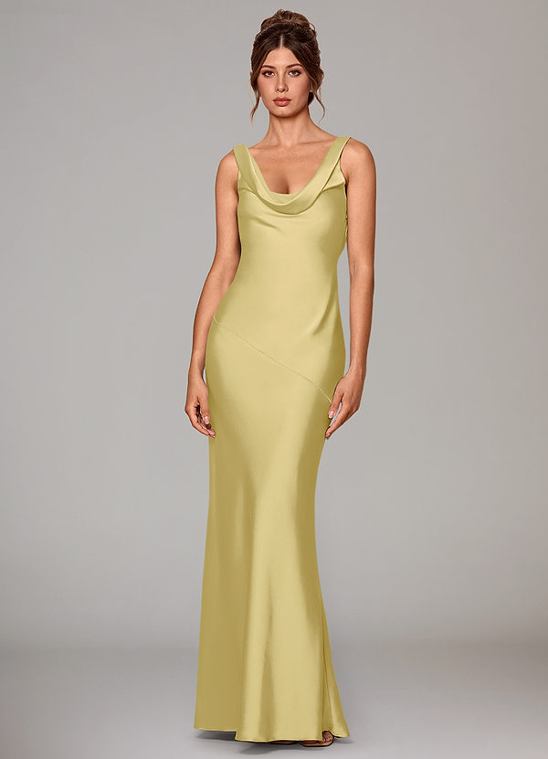 Azazie Rylina Bridesmaid Dresses Lemon Sorbet Mermaid Stretch Satin Dress image1