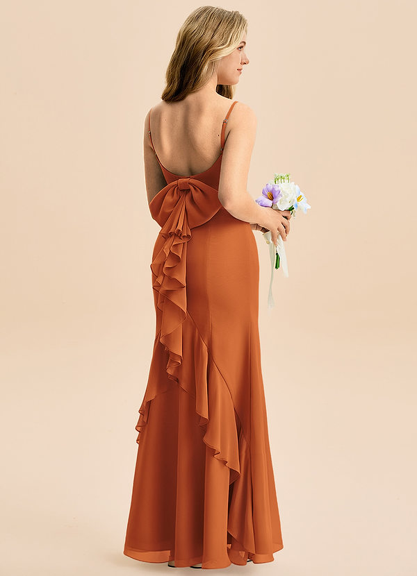 Azazie Lioren Junior Havfrue Sløjfe Chiffon Gulv-længde Junior brudepige Kjole image1