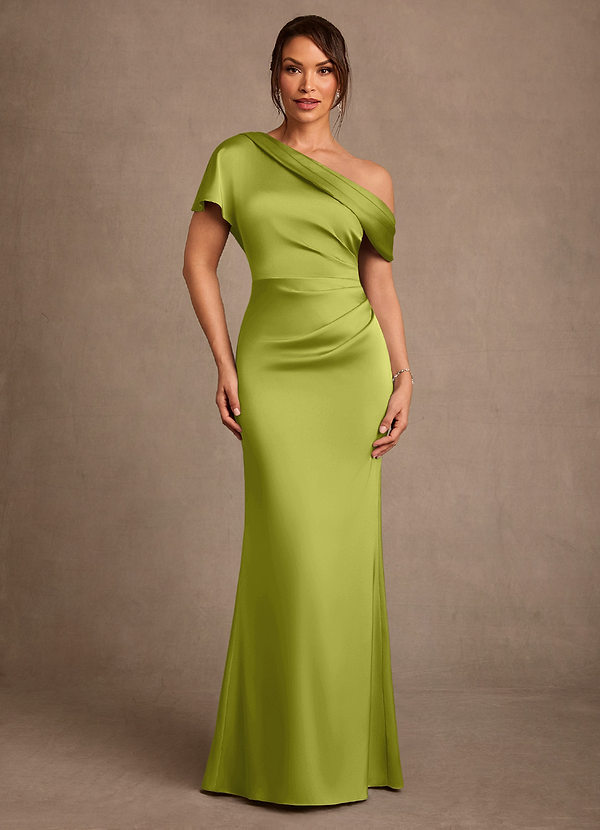 Azazie Rutha Suknie dla Matki Panny Młodej Osłona Jedno ramię Satyna elastyczna Długość podłogi Sukienka image1