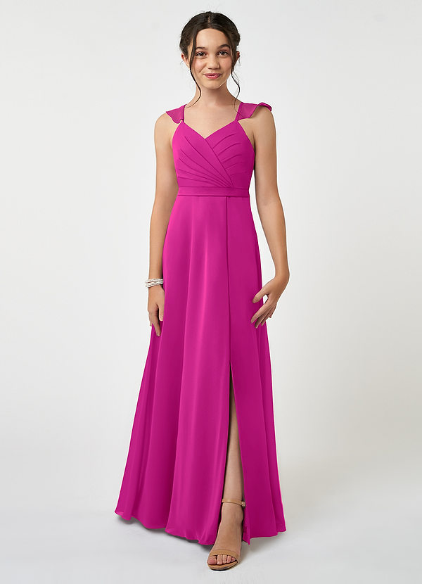 Azazie Emily Junior Fuchsia A-Line Ruched Chiffon Dress image1