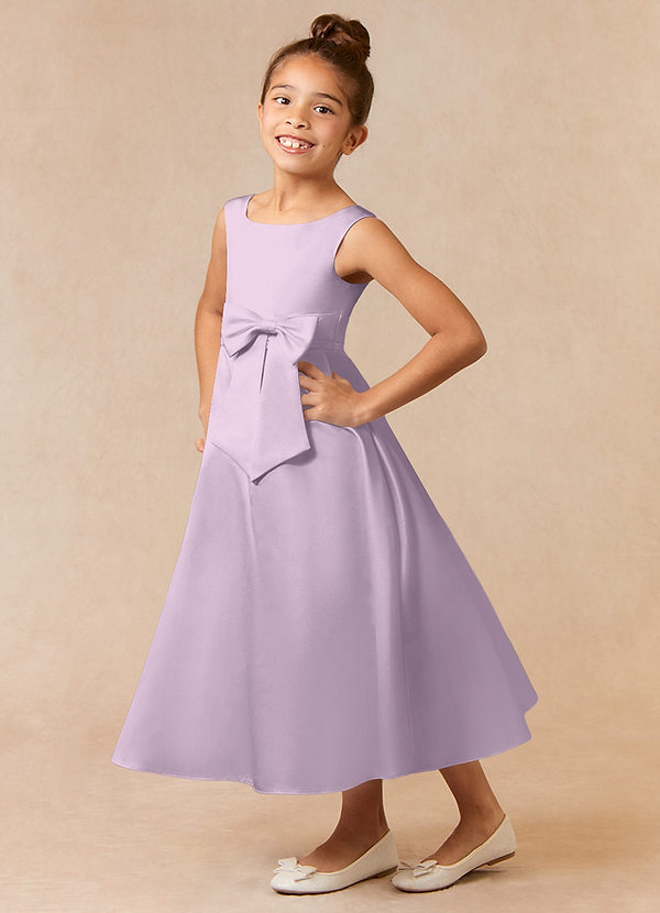 Azazie Lindy Blumenkinder Kleider A-Linie Plissee Matte Satin Kleid Frostiges Flieder image1