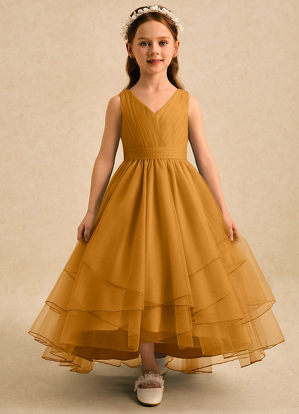 Azazie Seraphina Vestidos de arras Vestido Caramelo de Tul de Corte en A con Plisado image1
