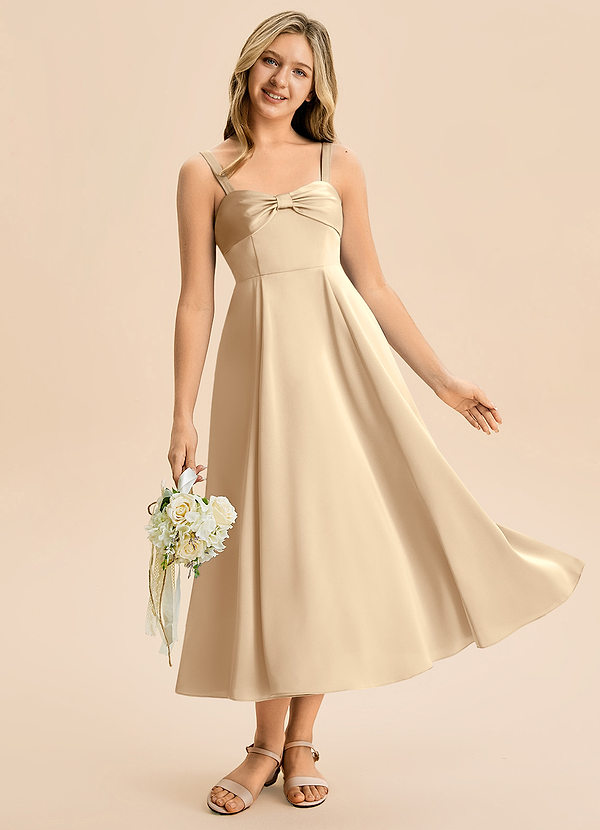 Azazie Ramona Junior Vestido de Champán de Satén Elástico de Corte en A con Escote de Corazón image1