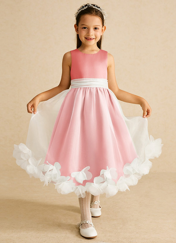 Azazie Stardust Flower Girl Dresses Coral A-Line Sleeveless Organza Dress image1