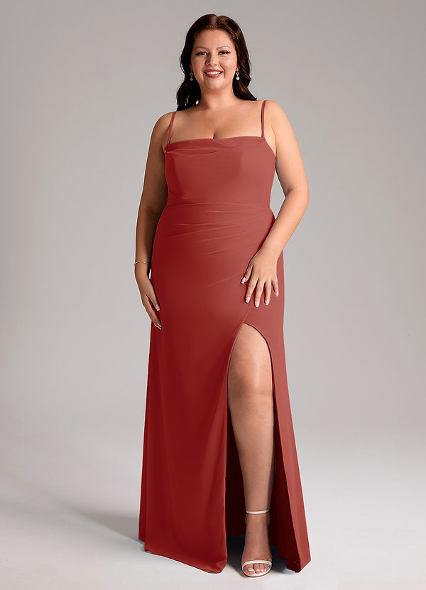 Azazie Leonis Abiti da Damigella Abito Convertibile Tubino in Chiffon Senza Cinturino Terracotta image1