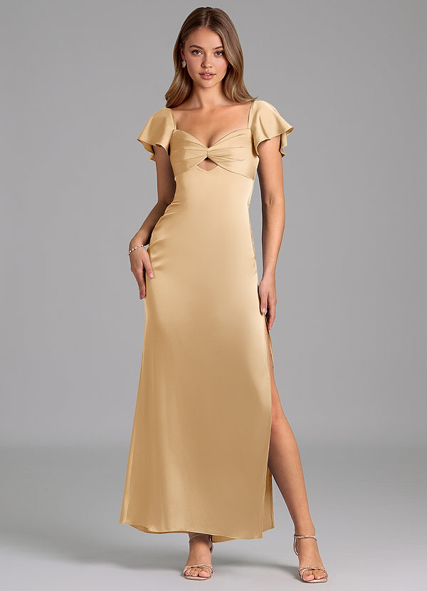 Azazie Demia 신부 들러리 드레스 쉬스 스윗하트 네크라인 스트레치 새틴 발목 길이 드레스 image1