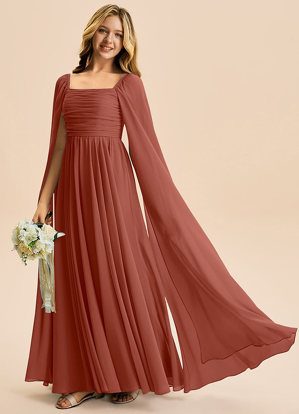 Azazie Calista Junior Auburn A-Line Pleated Chiffon Dress image1