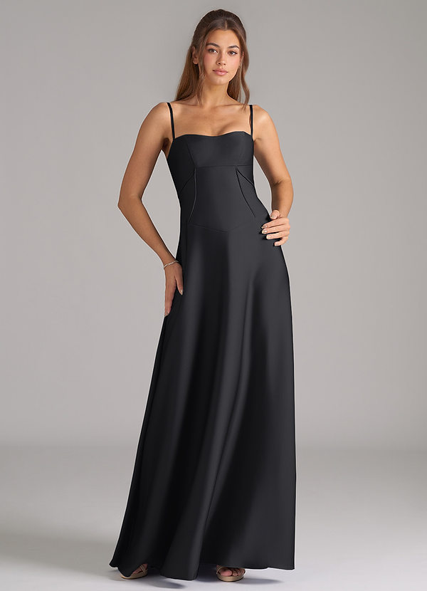 Azazie Valentine Brautjungfernkleider A-Linie Korsett Stretch-Satin Kleid Schwarz image1