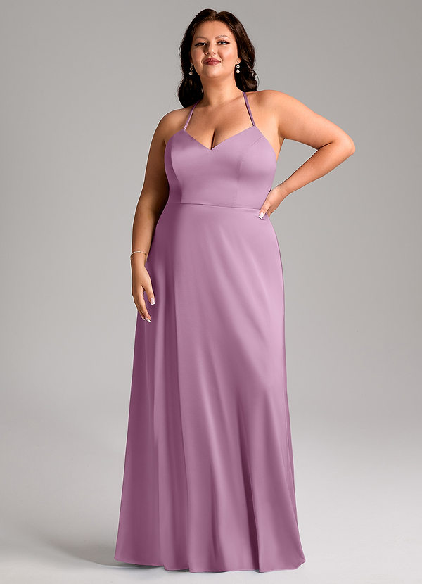 Azazie Mei Abiti da Damigella Abito A-Line in Raso Elasticizzato con Scollo a V Glicine image1