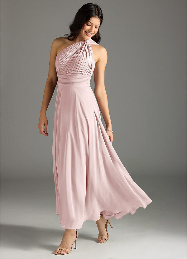 Azazie Charlize Bridesmaid Dresses Blushing Pink A-Line One Shoulder Chiffon Dress image1