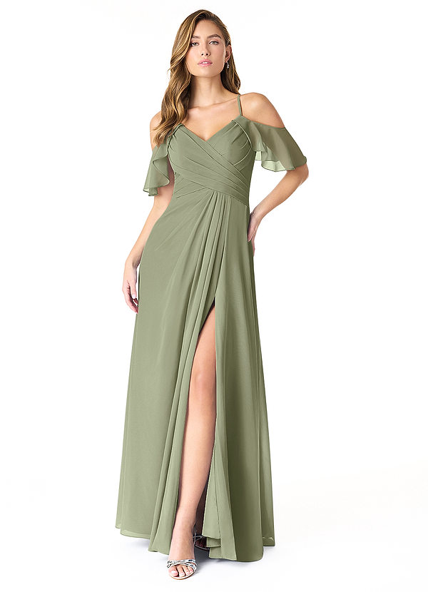 Azazie Dakota Bridesmaid Dresses Pistachio A-Line V-Neck Pleated Chiffon Dress image1