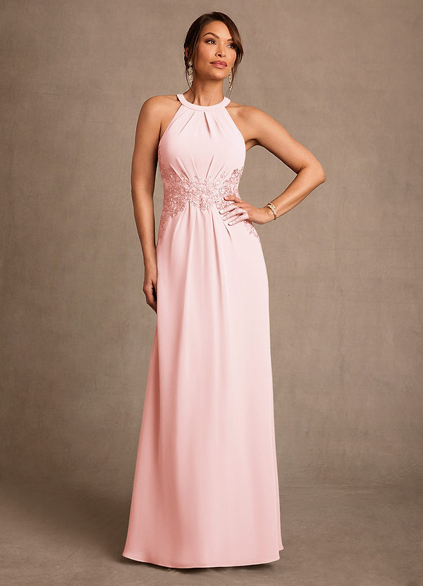 Azazie Georgie Mother of the Bride Dresses Vestido Rosa Corado de Chiffon de Linha A com Renda image1