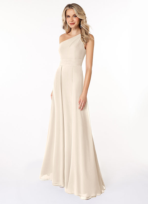 Azazie Dallas Bridesmaid Dresses White Alabaster A-Line One Shoulder Chiffon Dress image1