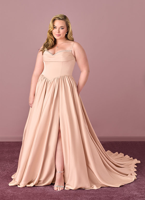 Barbie ♥ Azazie Brautkleider Ballkleid Herzausschnitt Stretch-Satin Kleid Englisches Rosa image1
