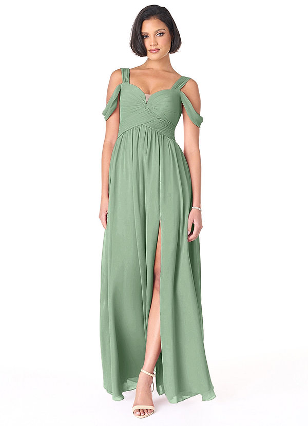Azazie Lianne Vestidos de dama de honor Vestido de Matcha de Gasa de Corte En A con Vestidos sin tirantes image1