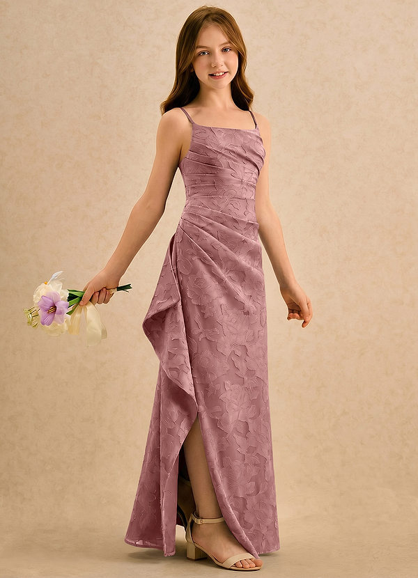 Azazie Cannoli Girls Formal Blumenkinder Kleider A-Linie Plissee Blumen-Burnout Kleid Altrosa image1