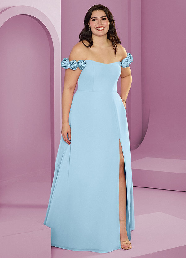 Barbie ♥ Azazie Bridesmaid Dresses Sky Blue A-Line Off the Shoulder Chiffon Convertible Dress image1