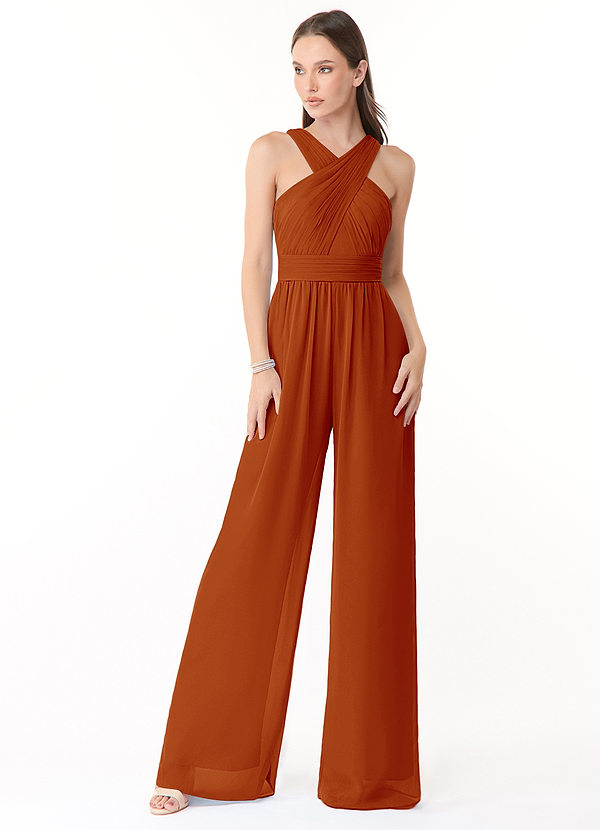 Azazie Berdie Bridesmaid Dresses Paprika Halter Chiffon Jumpsuit image1