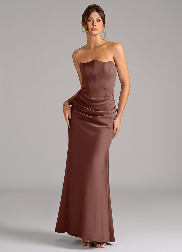 Azazie Debby Bridesmaid Dresses Espresso Mermaid Strapless Stretch Satin Convertible Dress image1