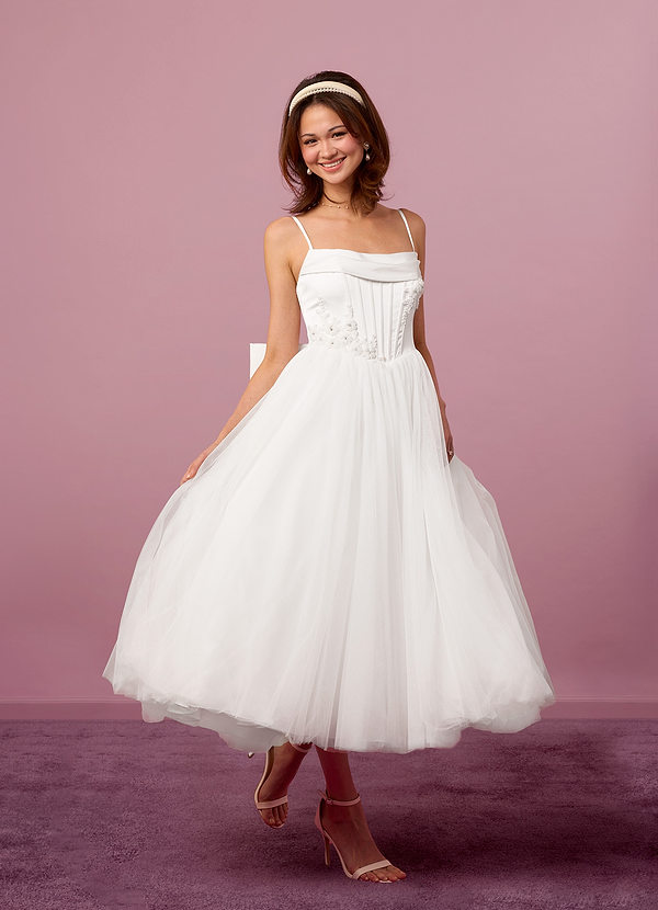 Barbie ♥ Azazie Wedding Dresses A-Line Pleated Tulle Tea-Length Dress image1