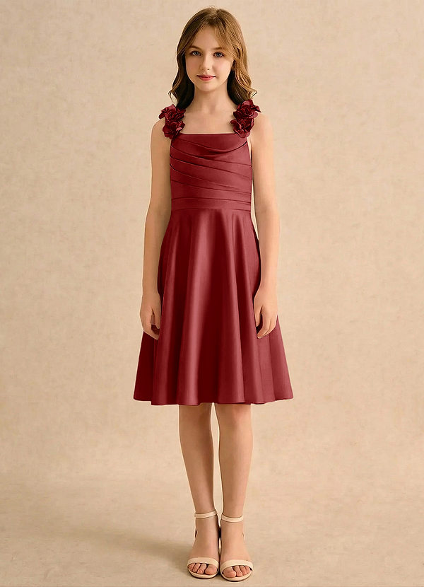 Azazie Resa Girls Formal Sukienki dla dziewczynek sypiących kwiaty Linia A Pofałdowany Matowy satynowy Długość do kolan Sukienka image1