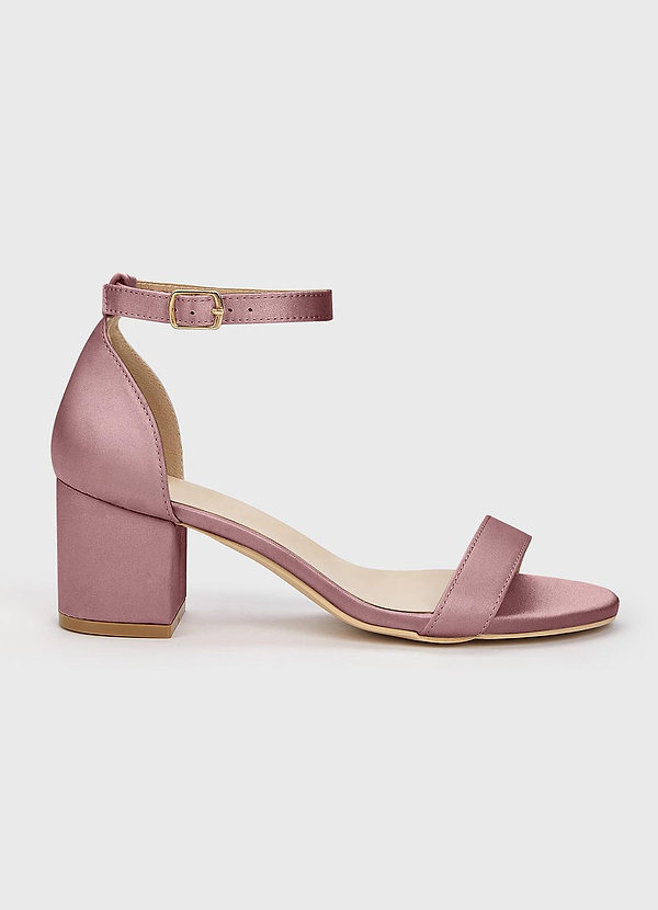 front Matching Color Matte Satin One Strap Buckle Block Heel Sandals