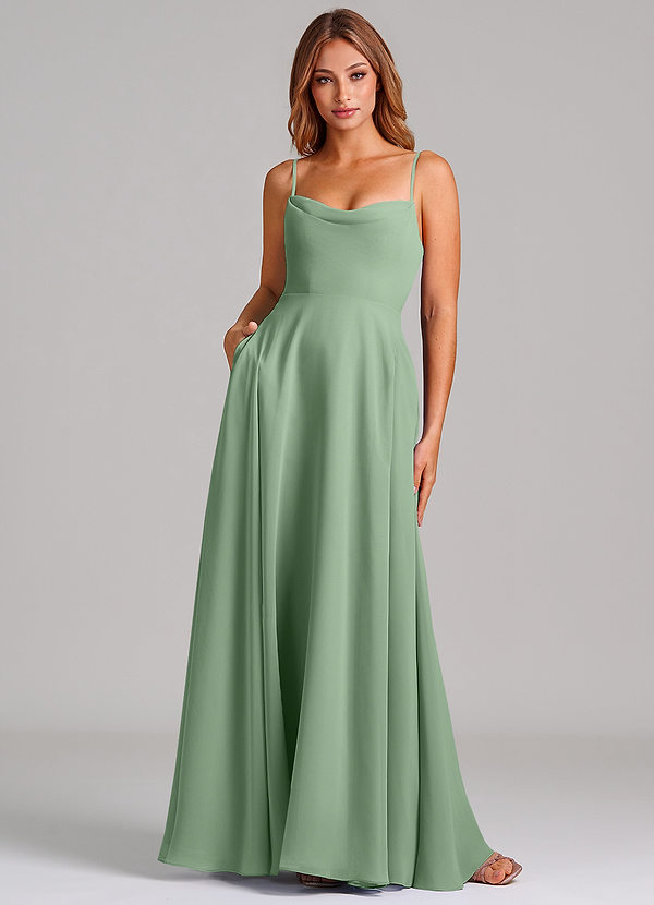 Azazie Elle Bridesmaid Dresses Matcha A-Line Pleated Chiffon Dress image1