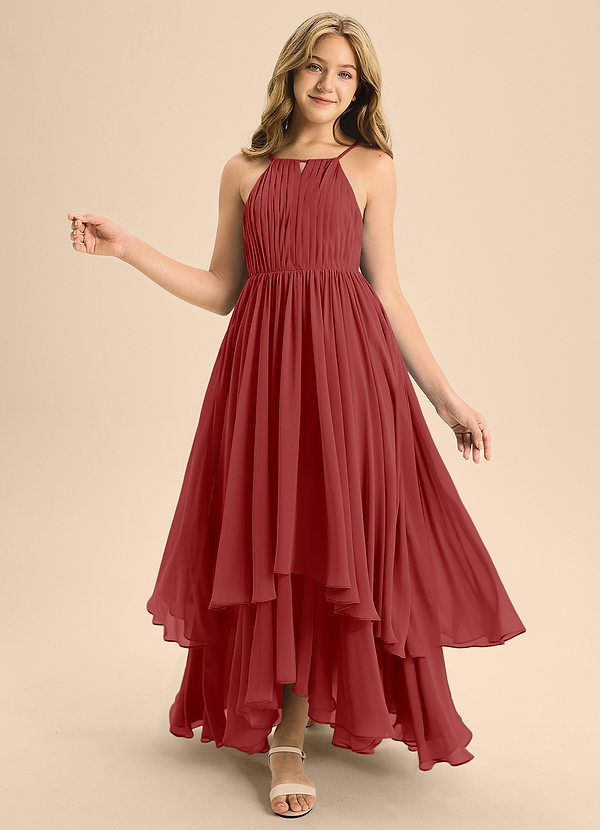 Azazie Elliora Junior Vestido de Óxido de Gasa de Corte En A con Plisado image1