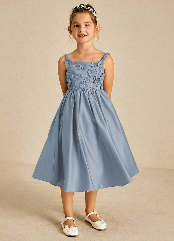 Azazie Midge Flower Girl Dresses Dusty Blue A-Line Bow Matte Satin Dress image1