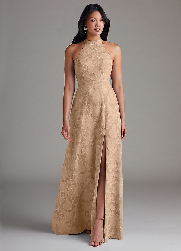 Azazie Clarice Brautjungfernkleider A-Linie Seitliche Cut-Outs Blumen-Burnout Kleid Champagner image1