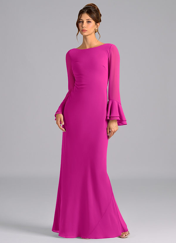 Azazie Leone Bridesmaid Dresses Fuchsia Mermaid Corset Chiffon Dress image1