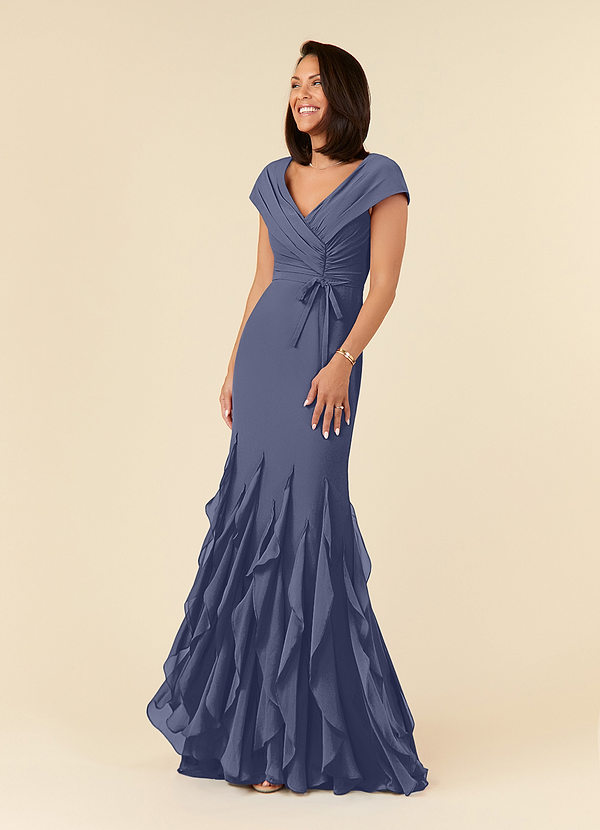 Azazie Bailora Robe Mère de la Mariée & du Marié Robe Sirène en Mousseline de soie Rayé Bleu Orageux image1