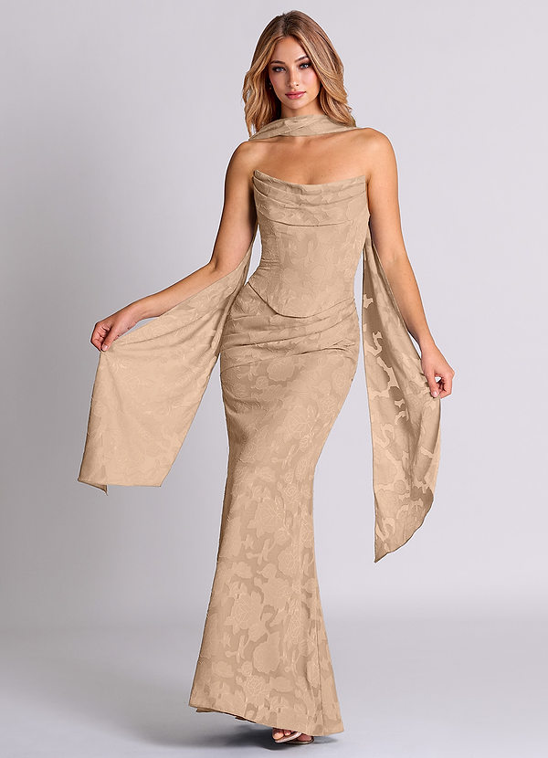 Azazie Sorrel Bruidsmeisjes Jurken Converteerbaar Jurk van Bloemen Burn-out met Zeemeermin Korset Champagne image1