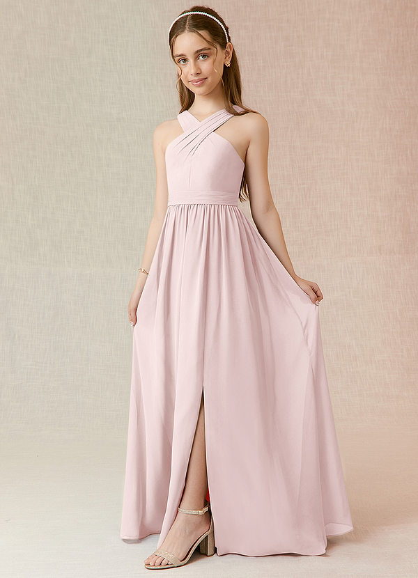 Azazie Jiya Junior Blushing Pink A-Line Pleated Chiffon Dress image1