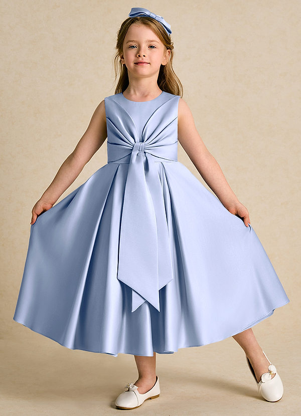 Azazie Lady Flower Girl Dresses Ice A-Line Pleated Matte Satin Dress image1