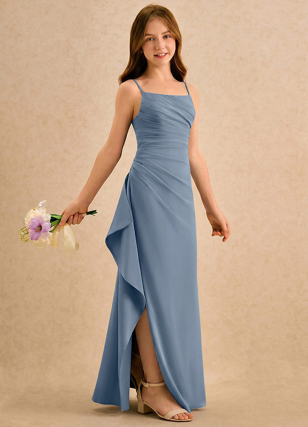 Azazie Cannoli Girls Formal Robes de cortège enfant Robe Trapèze en Mousseline de soie Plissée Violet Crépusculaire image1