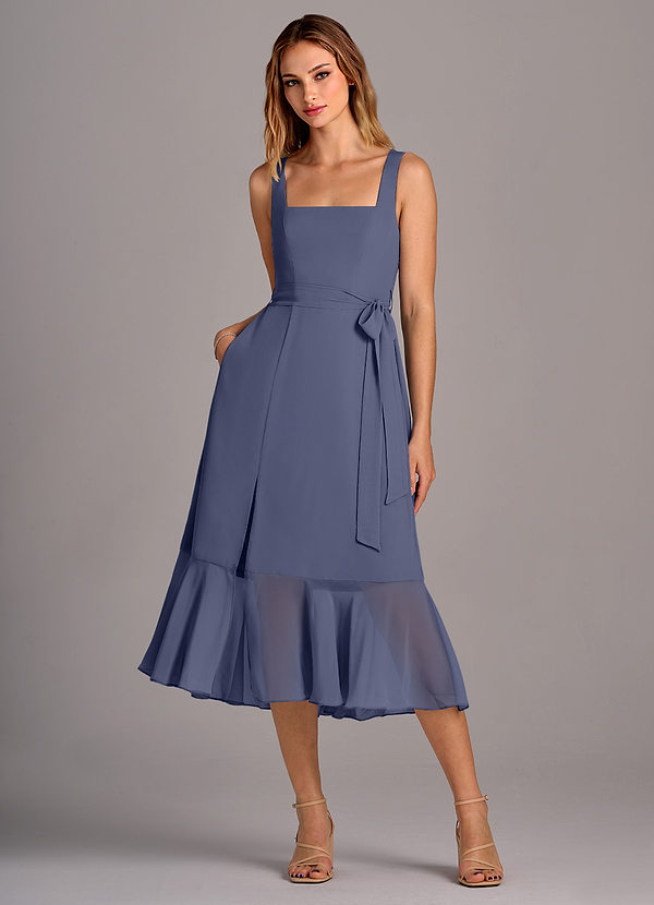 Azazie Deb Bridesmaid Dresses Stormy A-Line with Pockets Chiffon Convertible Dress image1