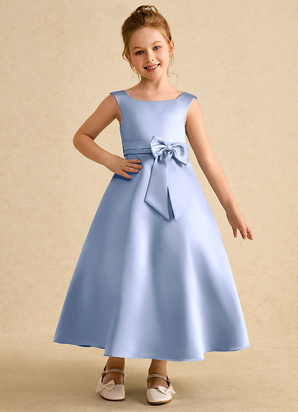 Azazie Eve Abiti da Ragazza di Fiori Abito A-Line in Raso Opaco Plissettato Ghiaccio image1