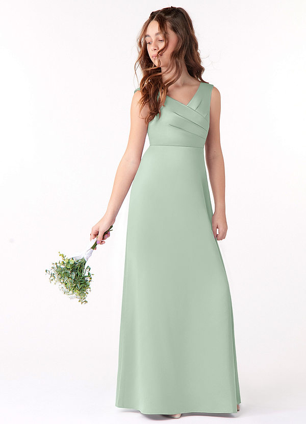 Azazie Sadia Vestido de Agave de Satin Mate de Acampanado con Plisado image1