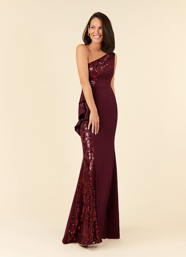Azazie Aria Vestidos de Madre de la Novia Vestido de Cabernet de Encaje de Sirena con Lentejuela image1