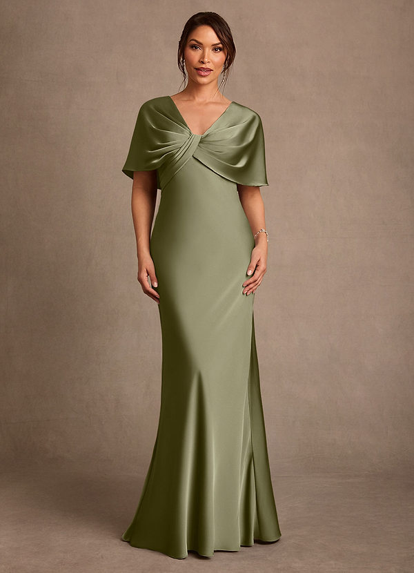 Azazie Dosia Vestidos para la madre de la novia Vestido de Pistacho de Satén Elástico de Corte Recto con Plisado image1