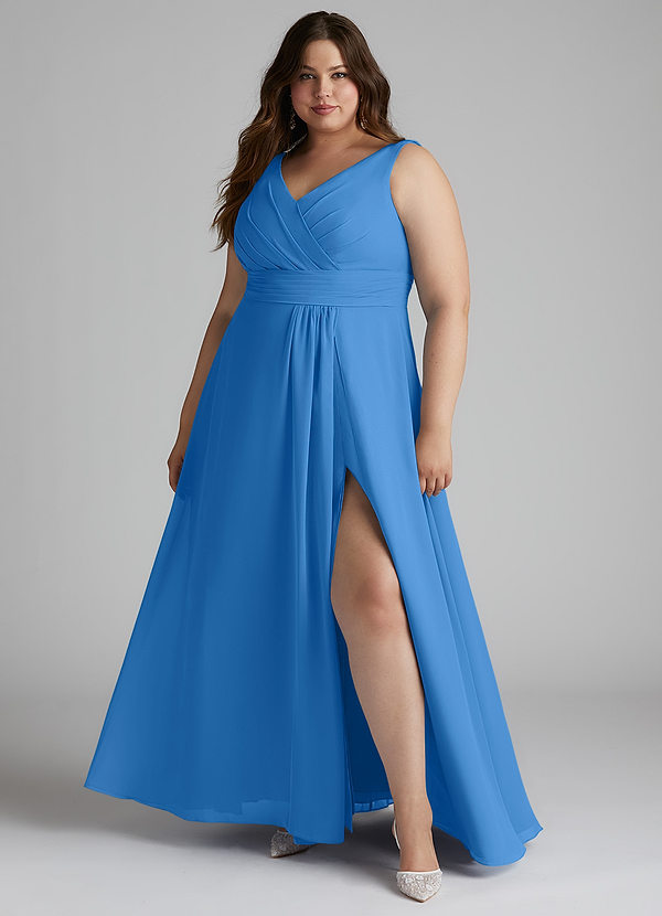 Azazie Karina Bridesmaid Dresses Blue Jay A-Line Pleated Chiffon Dress image1