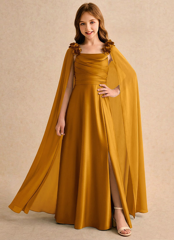 Azazie Rosita Girls Formal Klänningar för brudeflicka Klä A-Line i Stretch Satin Plisserad image1