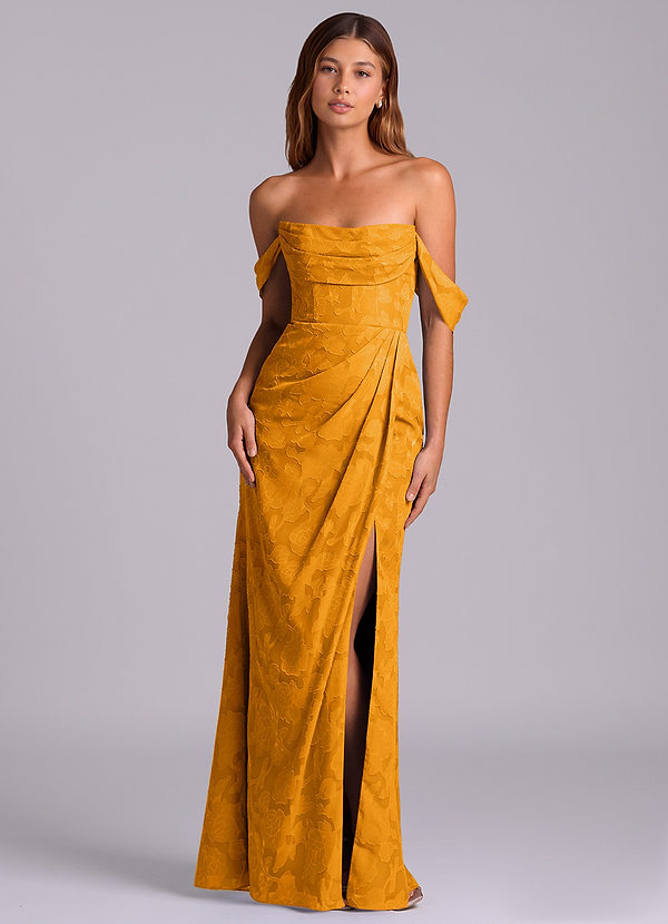 Azazie Johana Abiti da Damigella Abito Convertibile Sirena in Burnout Floreale a Spalla Scoperta Caramello image1