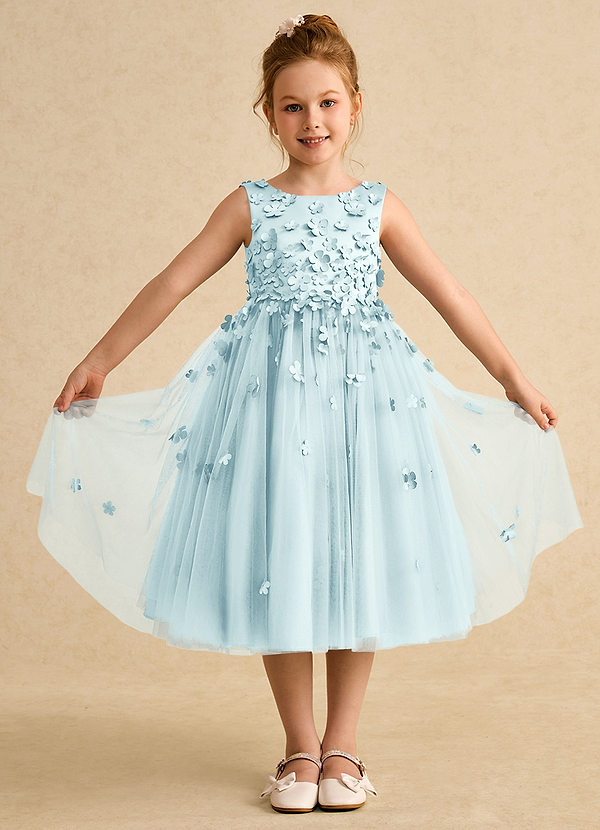 Azazie Lana Blumenkinder Kleider A-Linie ärmellos Matte Satin Kleid Seegrün image1