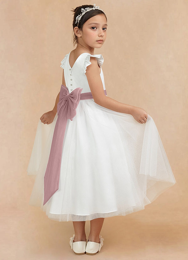 Azazie Hemi Flower Girl Dresses Ivory Dusty Rose A-Line Bow Tulle Dress image1