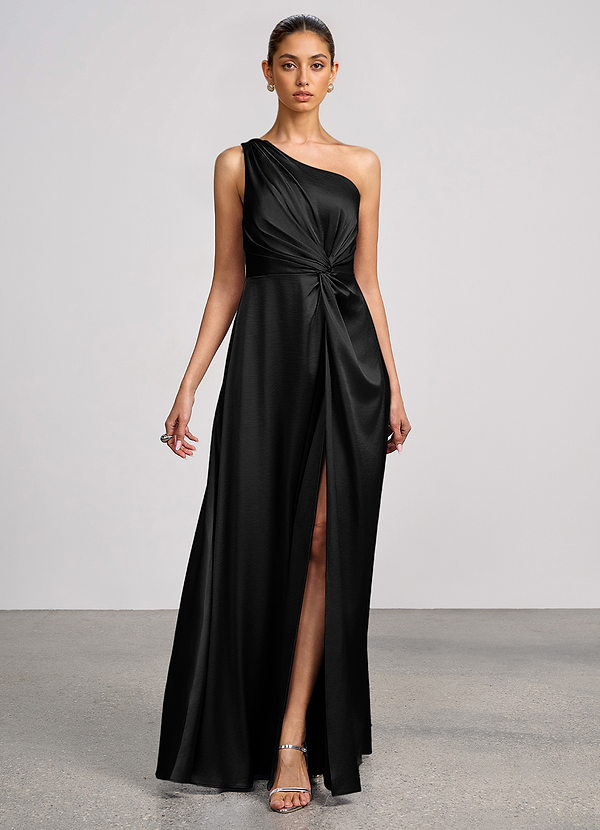 Eulalie Black Luminous Satin Maxi Dress image1